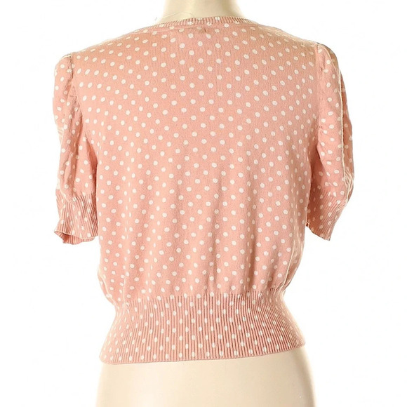 Love By Design Polka Dot Cardigan, Peach Pink with White Dots, M, EUC - Picture 2 of 3